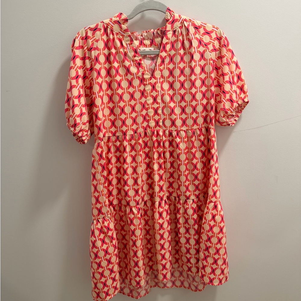 JODIFL Pink and Red Geometric Mini Dress